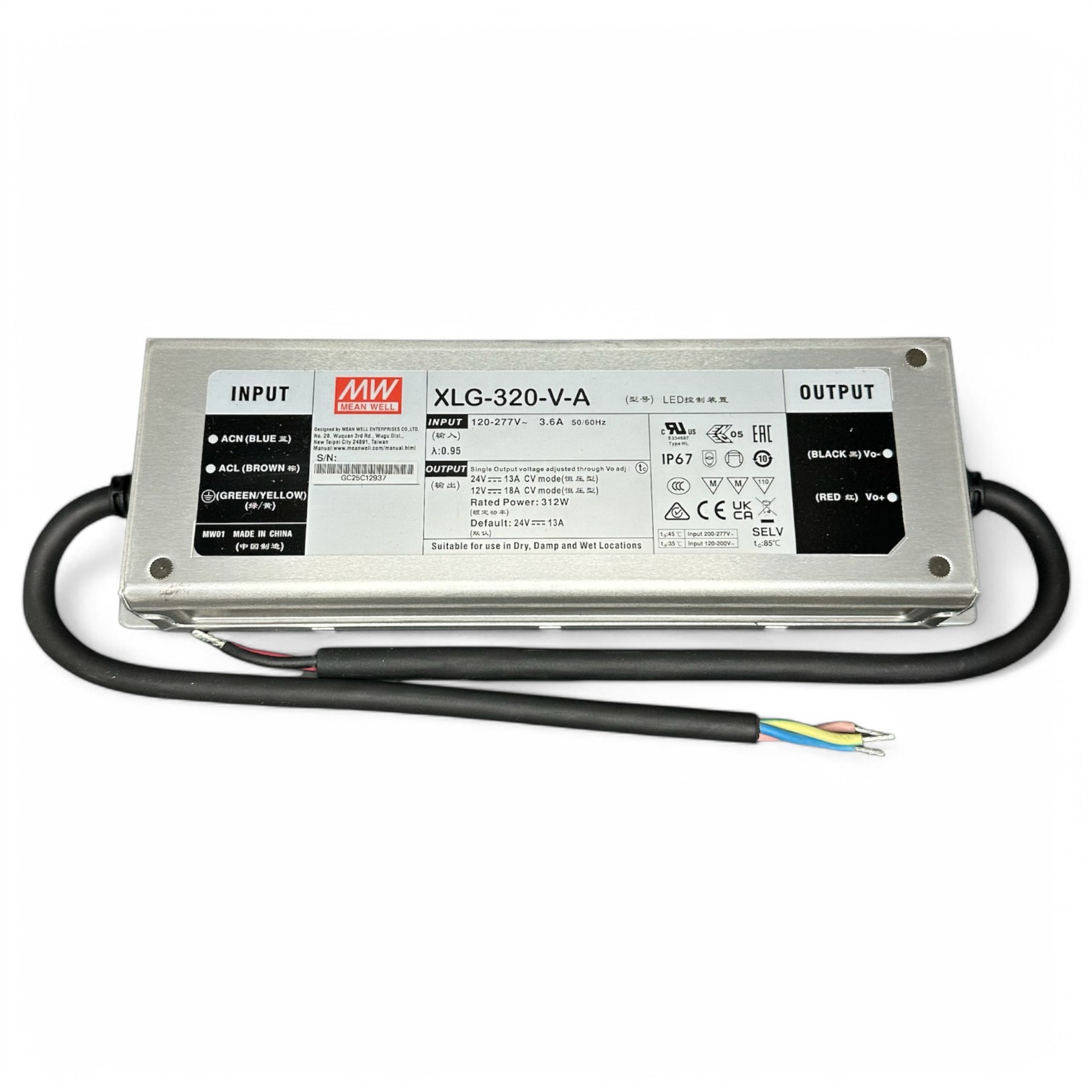 Meanwell | IP67 | 24V | 320W | Constant Voltage | Non Dimming | LED Driver